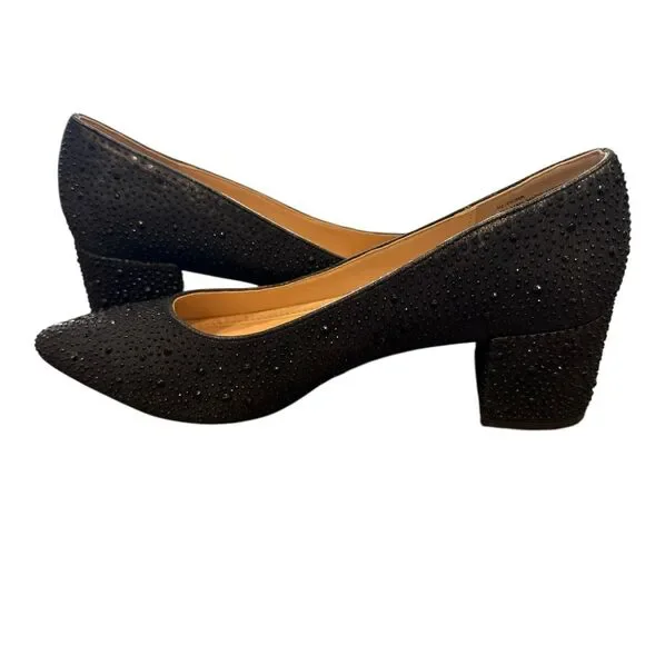 Adrienne Vittadini Shoes Womens 8M Fiona Slip On Pump Black Faux Leather Studded - Picture 3 of 7